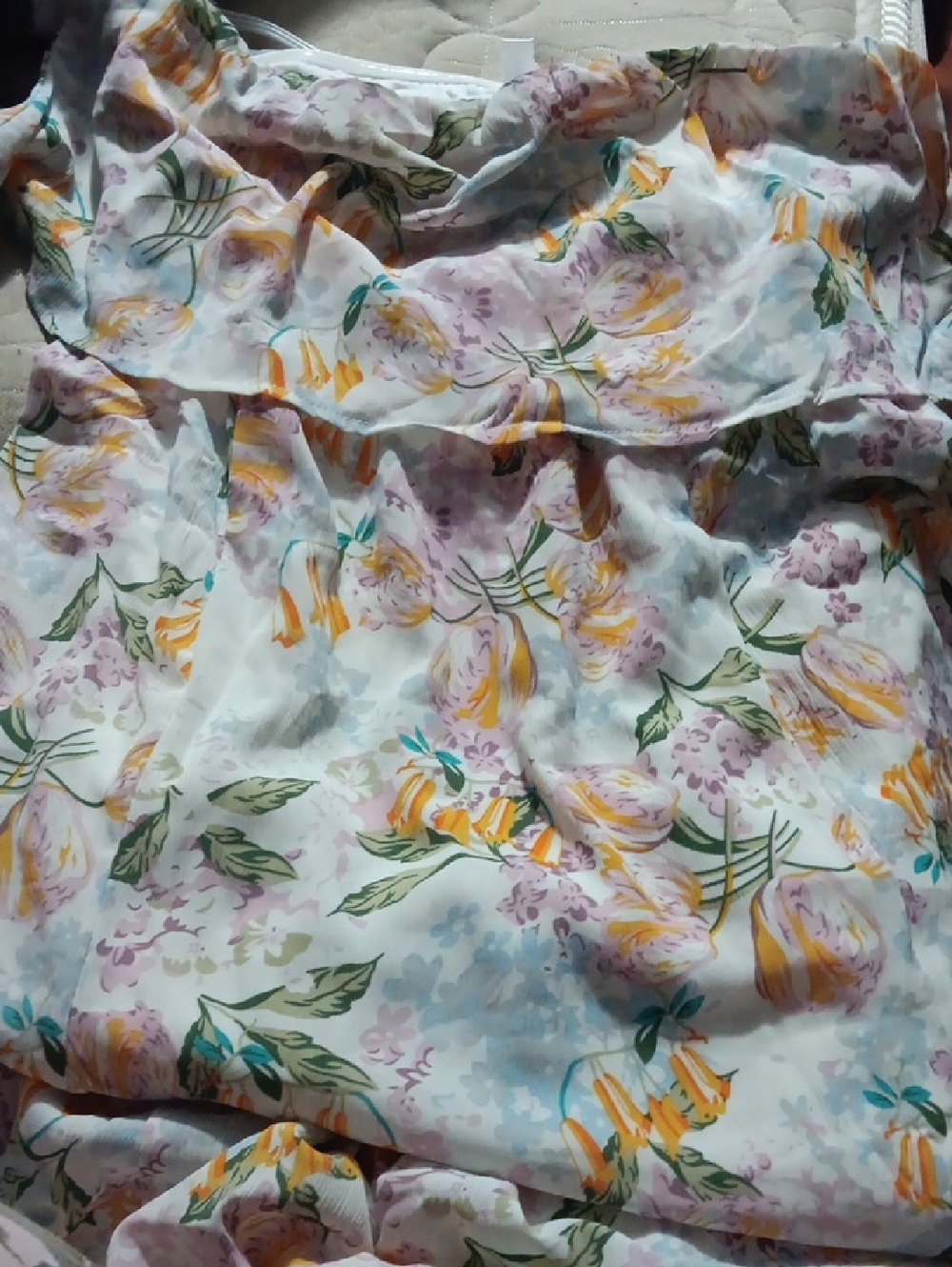 Floral Ruffled Lightweight Dress - White Base with Yellow & Green Bloom